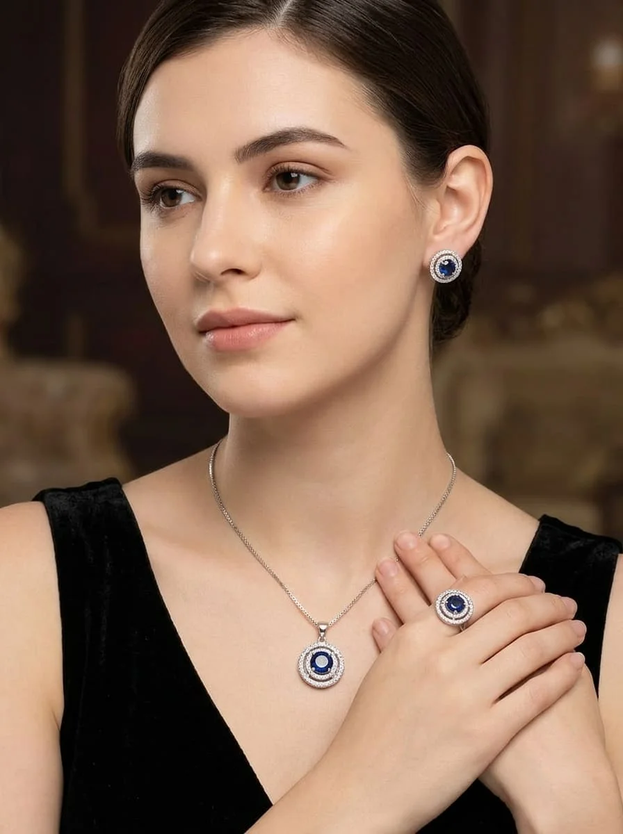 Blue Zircon Diamond Locket Set