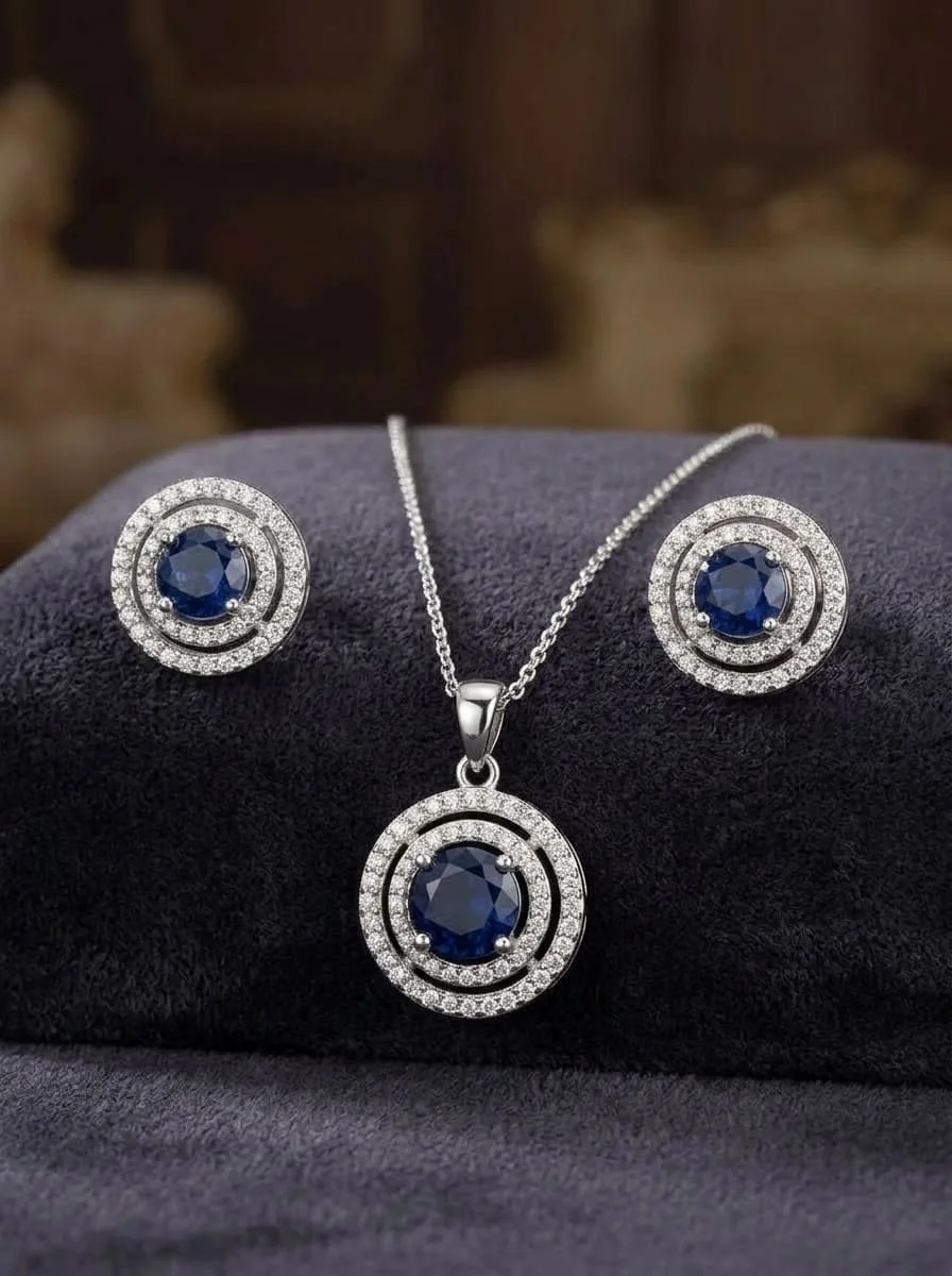 Blue Zircon Diamond Locket Set - Image 2