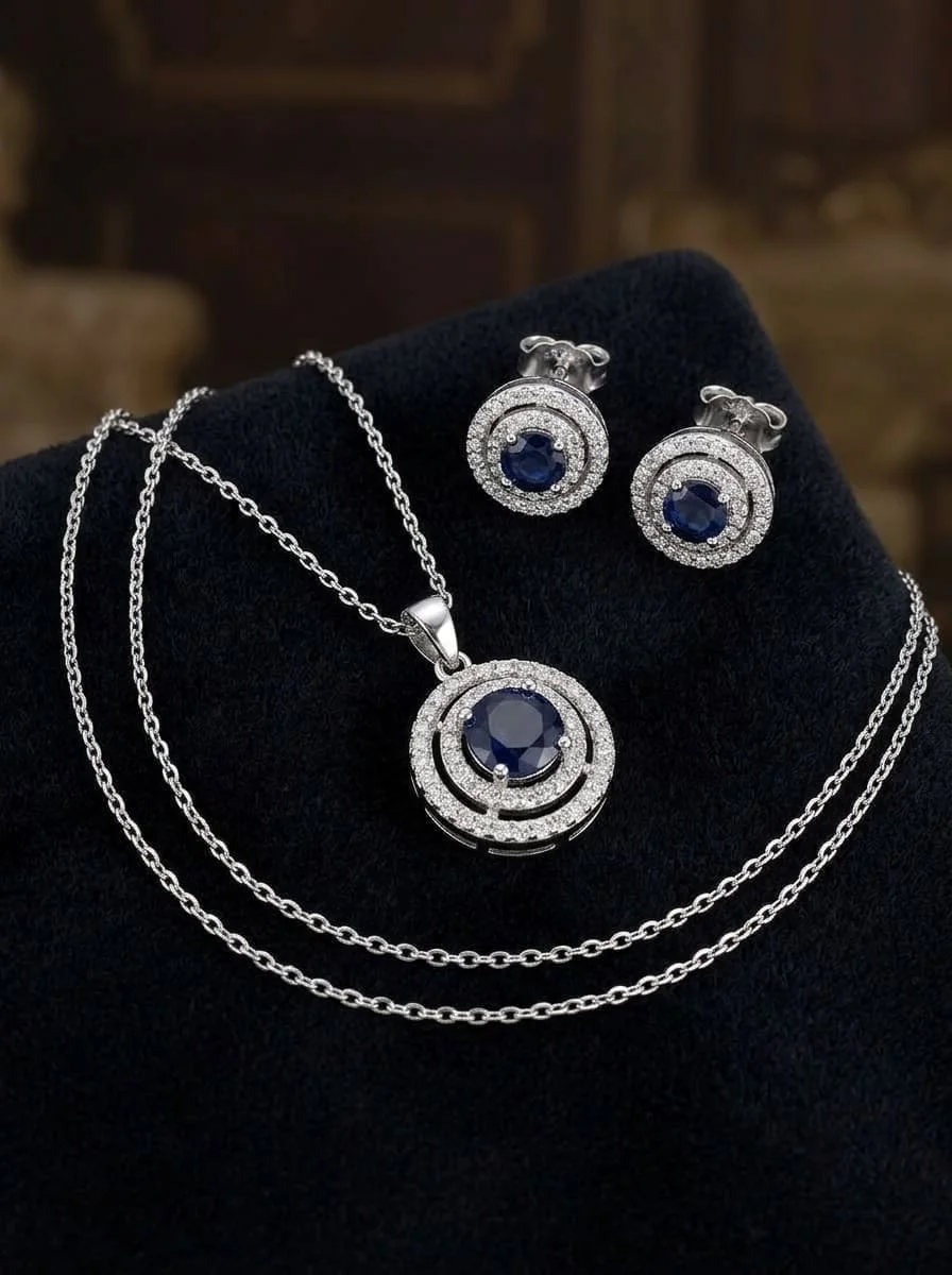 Blue Zircon Diamond Locket Set - Image 3