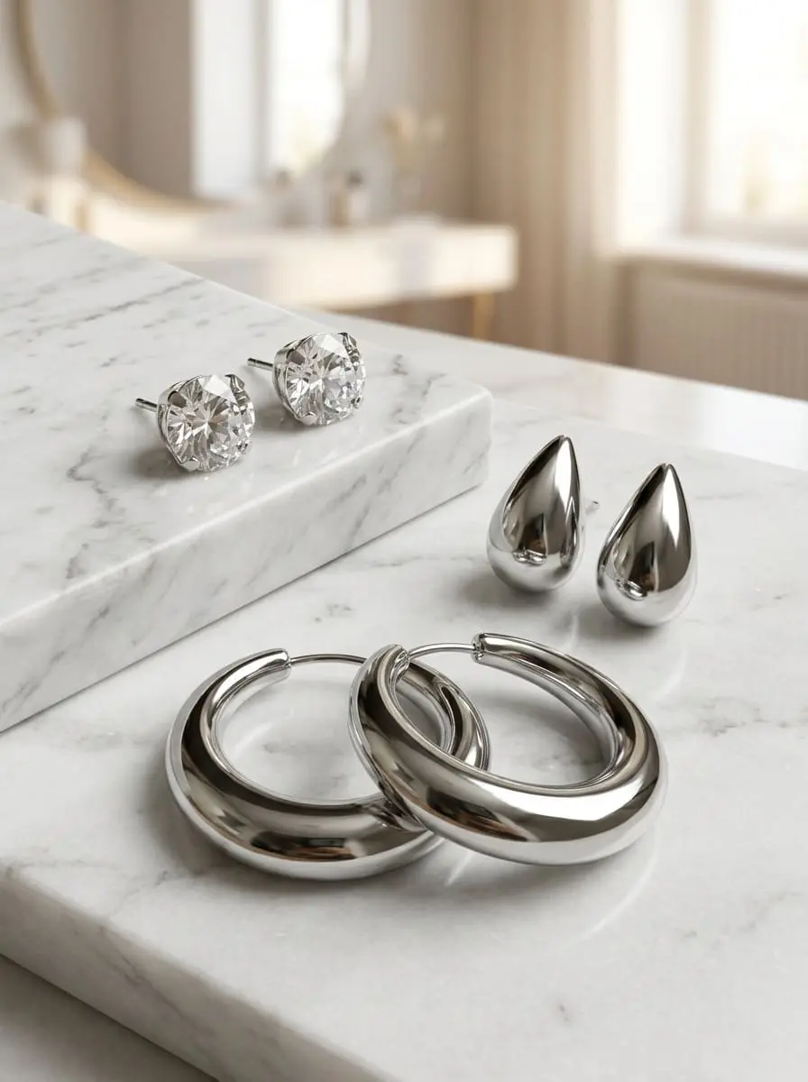 Large Stainless Steel Hoop Earrings - Image 2
