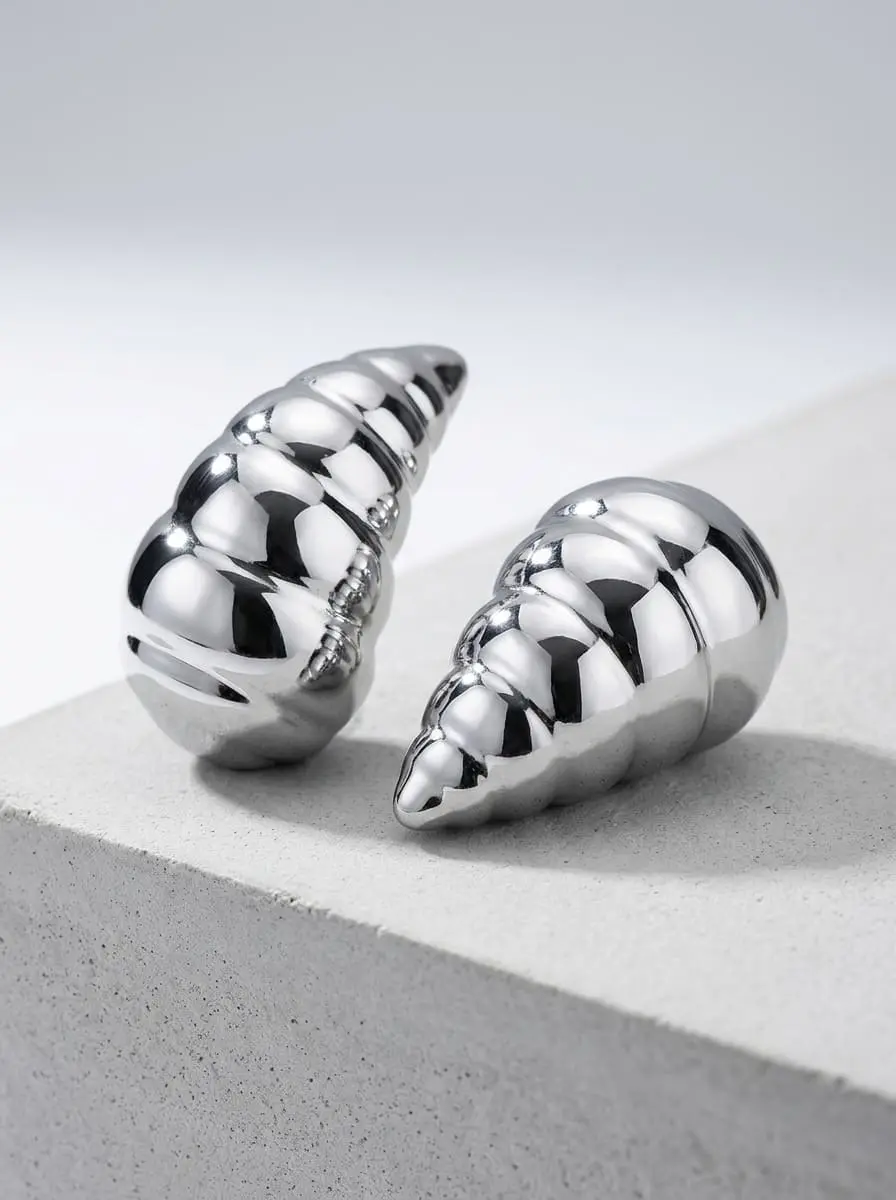 Water Drop Swirl Silver Ear Ring - Image 3
